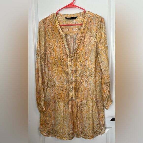 Zara Tops - Zara Yellow Lace up Tunic Size M